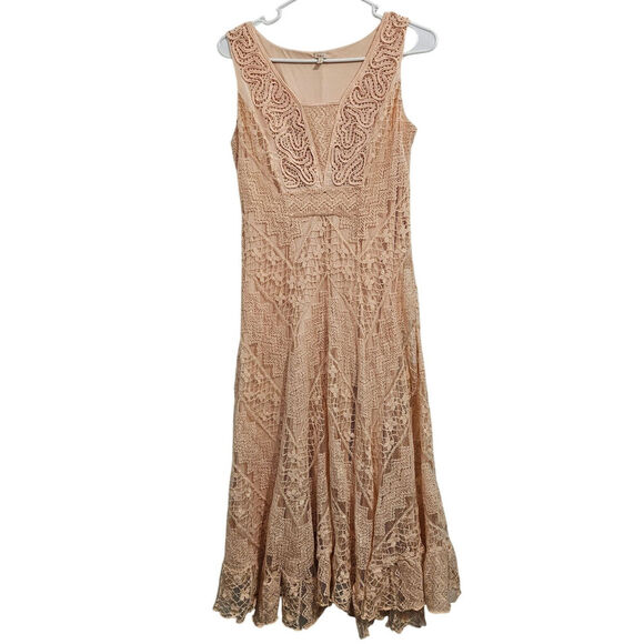 Reba Dresses & Skirts - Boho Delicate Lace Sleeveless Asymmetrical Hem Maxi Dress Size Small Cottagecore
